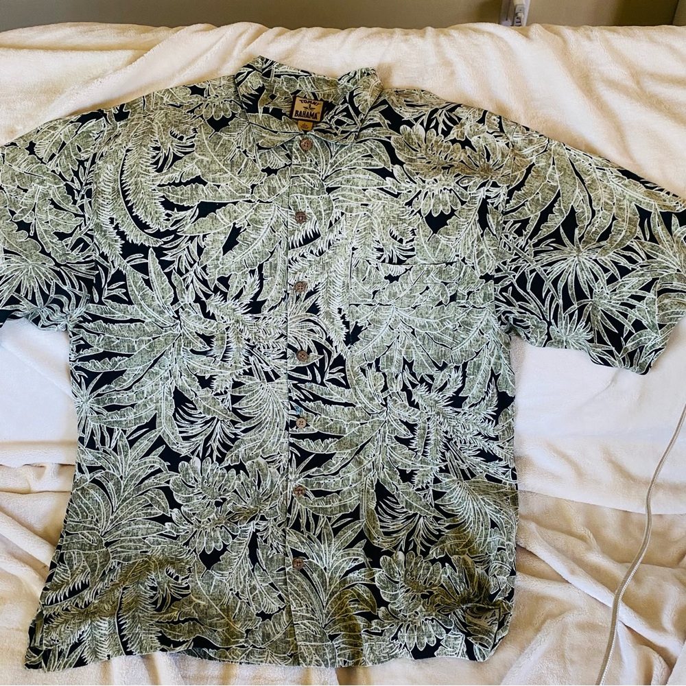 Tommy Bahama Black and Green Tropical Print Men's Shirt